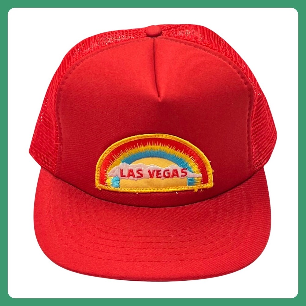 Vintage Las Vegas Trucker Hat Snapback Red Patch Foam Mesh Cap •‎ D. Langer 1983
